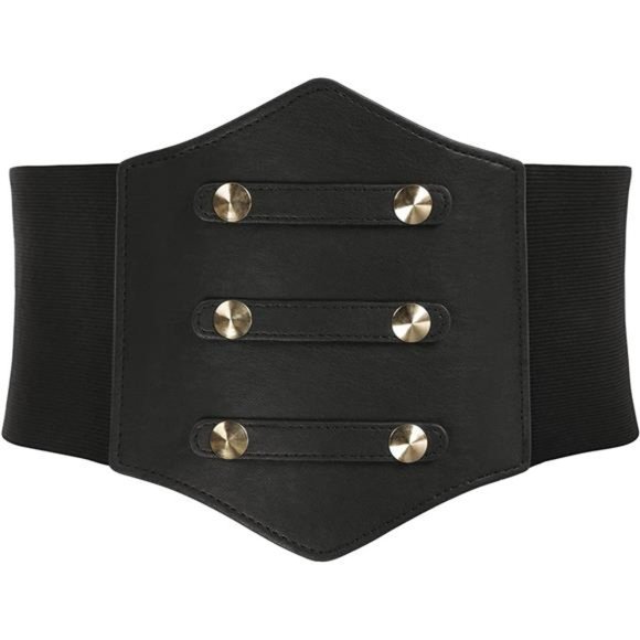 GRACE KARIN PU Leather Belt Rivets Wide Waist Stretch Waistband Steampunk Corset